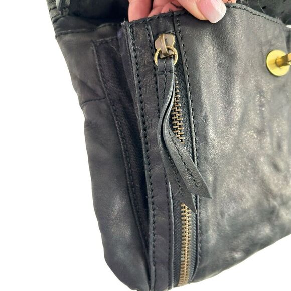 Vintage Fossil Black Leather Crossbody Front Flap Pocket Note Photos For Flaws - Picture 12 of 16